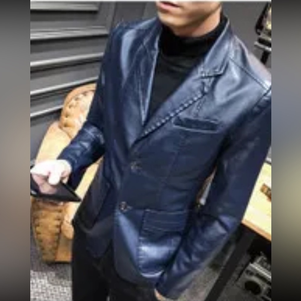 Mens New Faux Leather Blue Sport Jacket